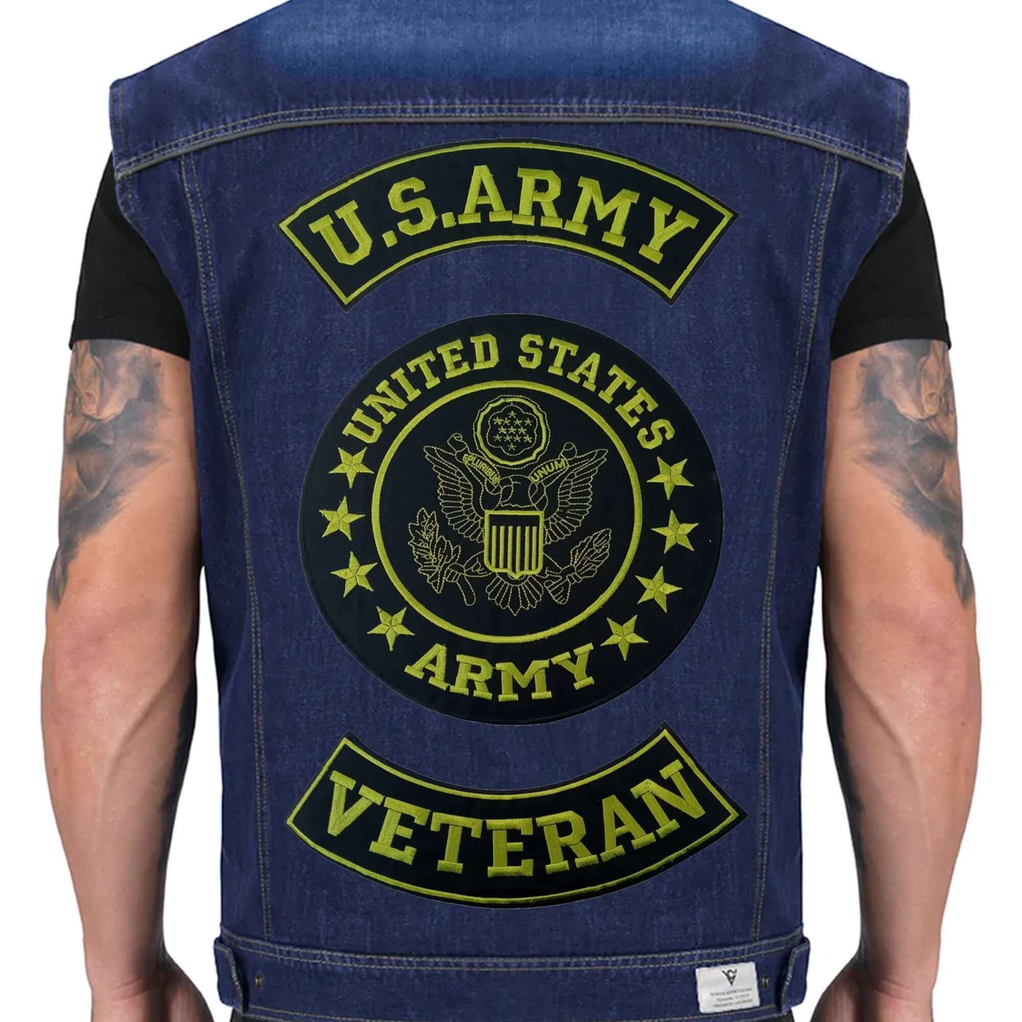U.S Army Veteran Green on Black 3 - Piece Patch Set - Military Veteran Biker Patches Veteran Patches