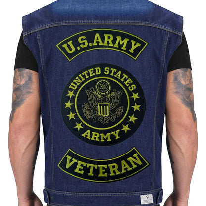 U.S Army Veteran Green on Black 3 - Piece Patch Set - Military Veteran Biker Patches Veteran Patches
