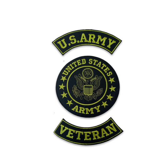 U.S Army Veteran Green on Black 3 - Piece Patch Set - Military Veteran Biker Patches Veteran Patches
