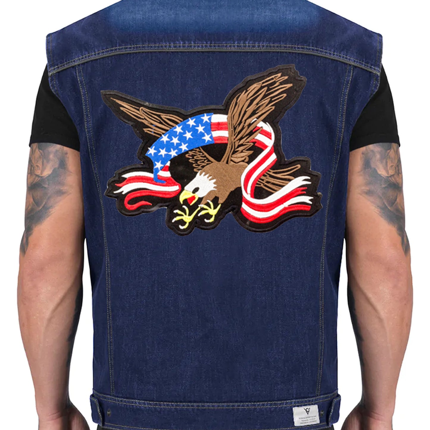 US Flag Banner Screaming Eagle Center Patch - Motorcycle Biker Patch Veteran Patches