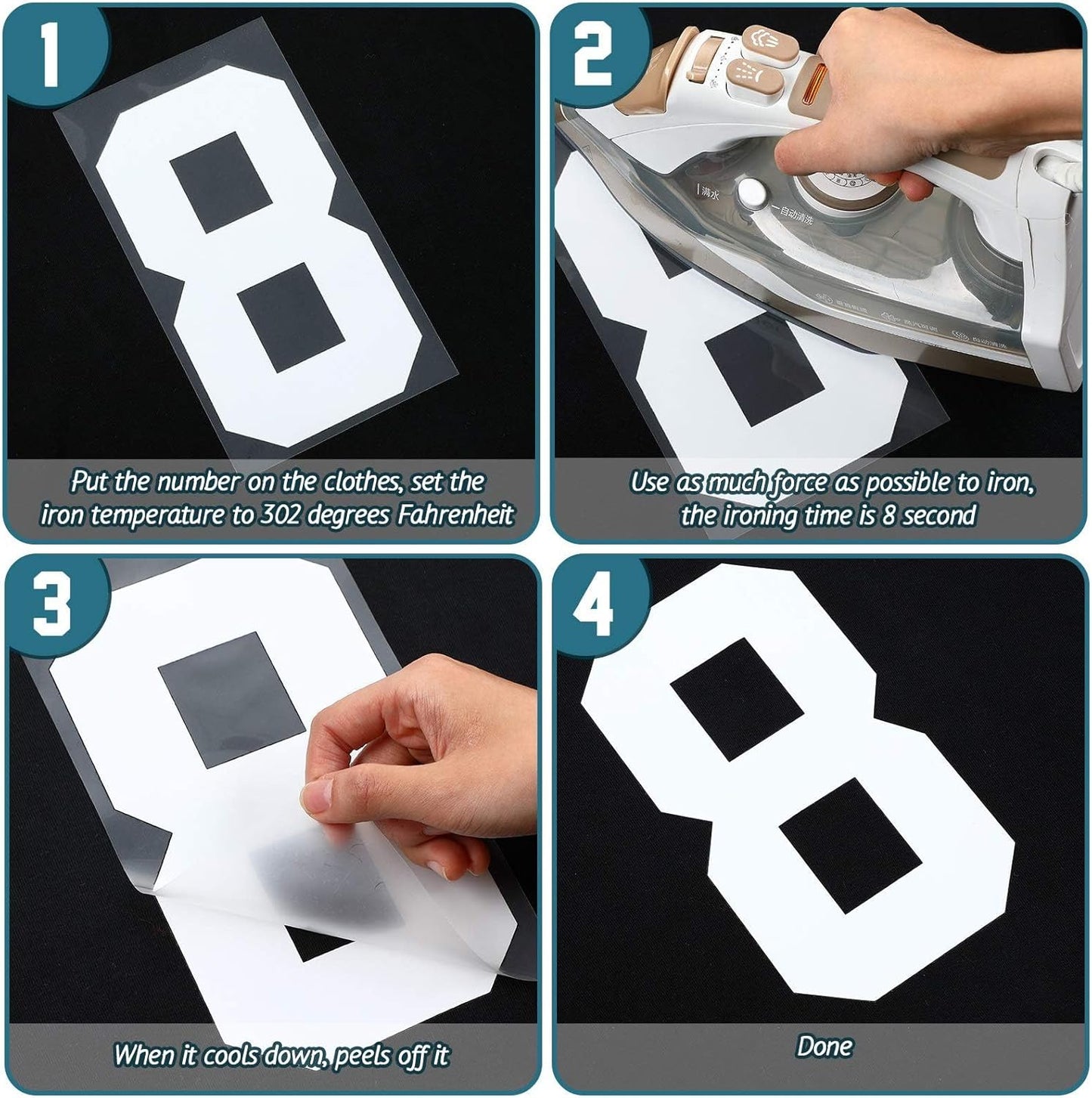 Zonon 22 Pcs Iron On Numbers 0 - 9 - Black White 8" Veteran Patches