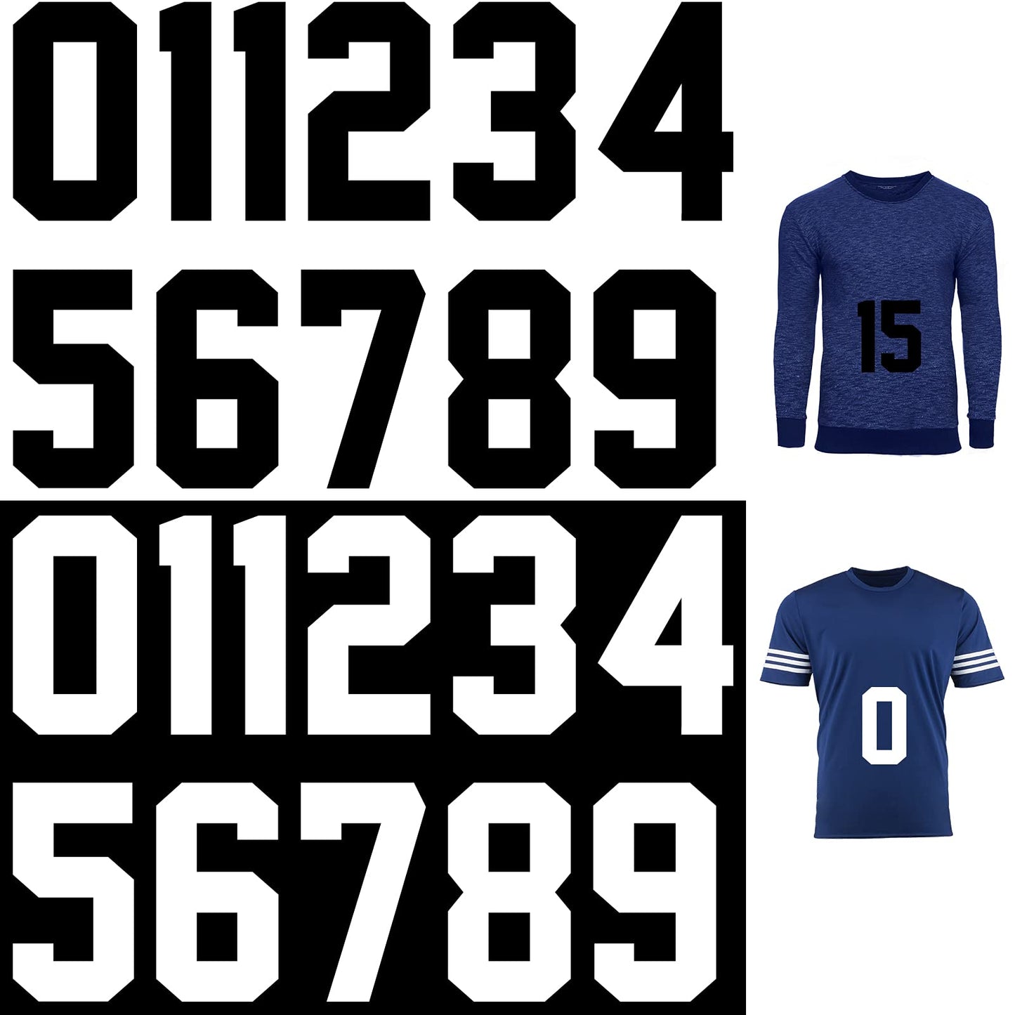 Zonon 22 Pcs Iron On Numbers 0 - 9 - Black White 8" Veteran Patches