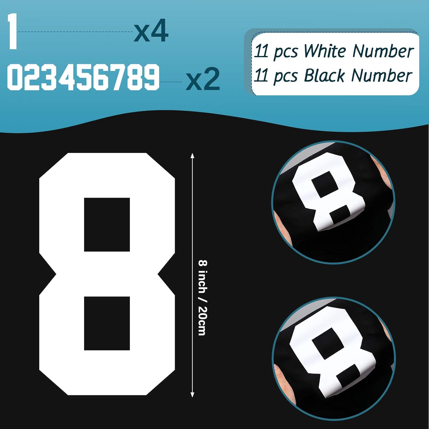 Zonon 22 Pcs Iron On Numbers 0 - 9 - Black White 8" Veteran Patches