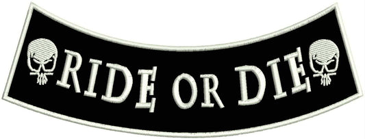 Ride or Die Skulls White Rocker Patch - Embroidered Biker Patch for Vest
