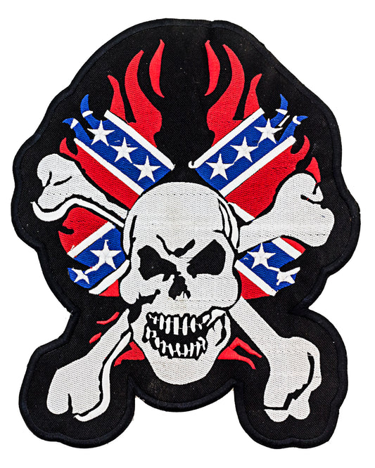 Rebel Flame Skull Round Center Patch - Motorcycle Biker Patch
