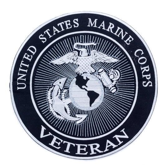 USMC Veteran Round Back Patch - Elevate your biker vest with this proud and distinguished US Marines Corps emblem.
