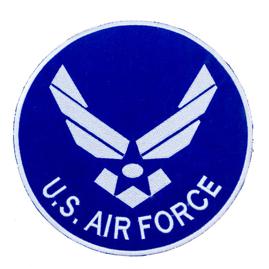 US Air Force Silver on Dark Blue Back Patch - Elevate your biker vest with this military-inspired emblem.