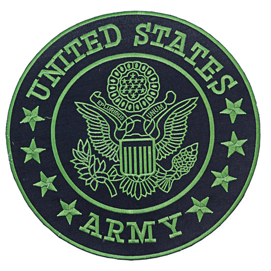United States Army Green on Black Round Military Center Patch - Veteran Biker Patch