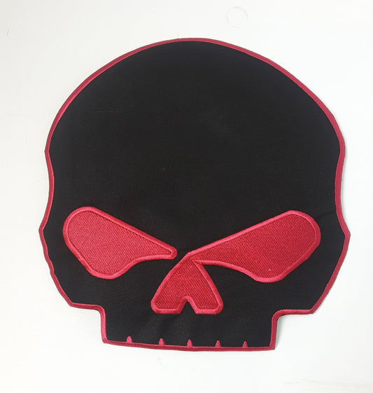 Half Skll Red on Black Center Patch - Motorcycle Biker Patch