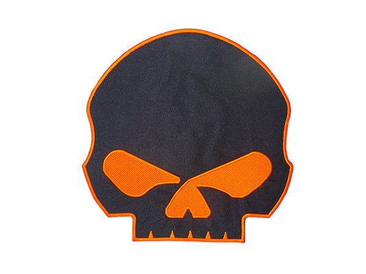 Half Skull Orange on Black Center Patch - Motorcycle Biker Patch
