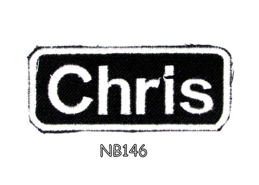Chris Name Tag Patch - White on Black Embroidered Biker Patch