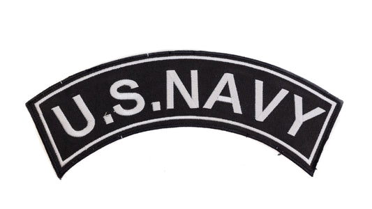 U.S Navy White Border on Black Iron on Sew on Top Rocker Large Back Patch for Jacket Vest