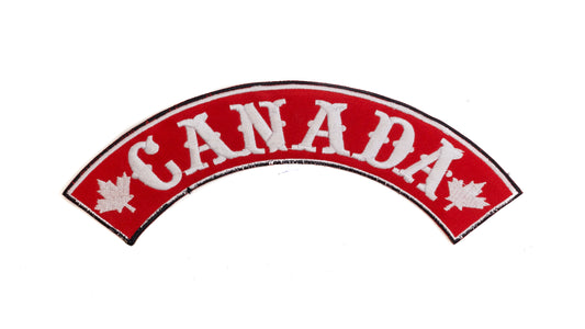 Canada White on Red Rocker Patch - Embroidered Biker Patch for Vest
