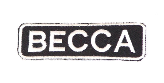 Becca Name Tag Patch - White on Black Embroidered Biker Patch Veteran Patches