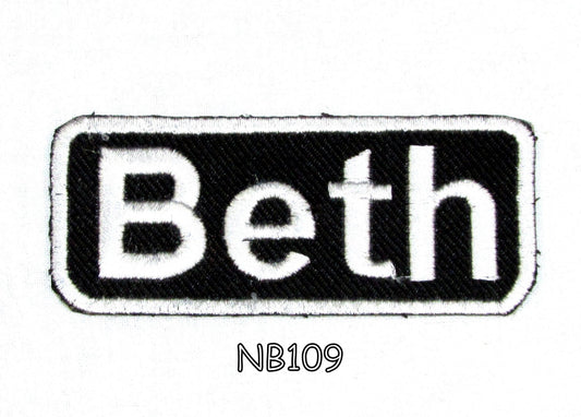 Beth Name Tag Patch - White on Black Embroidered Biker Patch Veteran Patches