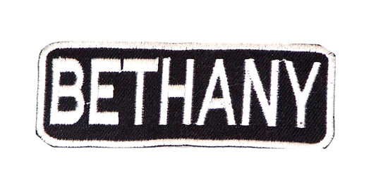 Bethany Name Tag Patch - White on Black Embroidered Biker Patch Veteran Patches