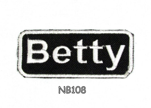 Betty Name Tag Patch - White on Black Embroidered Biker Patch Veteran Patches