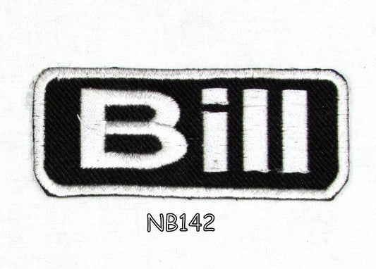 Bill Name Tag Patch - White on Black Embroidered Biker Patch Veteran Patches