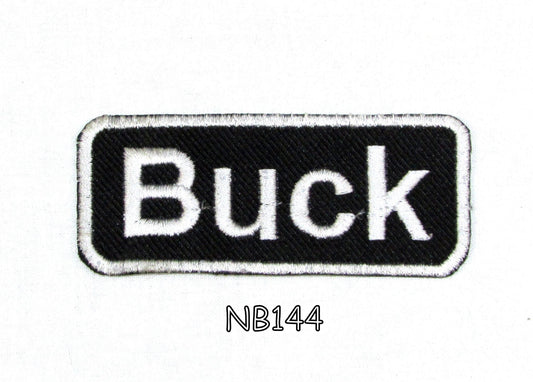 Buck Name Tag Patch - White on Black Embroidered Biker Patch Veteran Patches