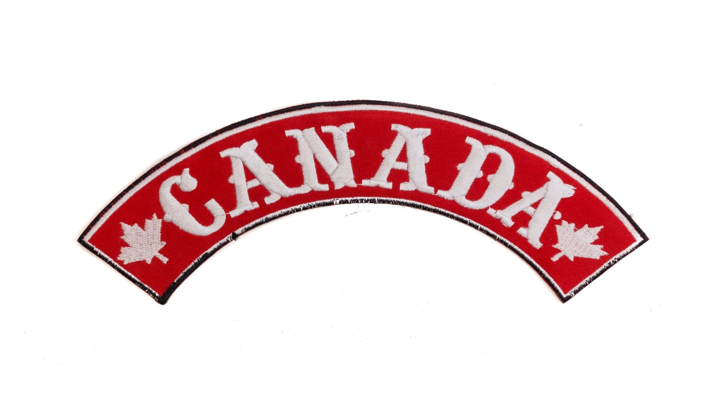 Canada White on Red Rocker Patch - Embroidered Biker Patch for Vest Veteran Patches