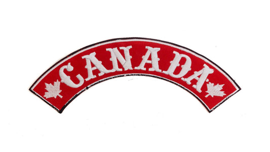 Canada White on Red Rocker Patch - Embroidered Biker Patch for Vest Veteran Patches