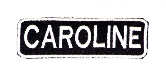 Caroline Name Tag Patch - White on Black Embroidered Biker Patch Veteran Patches