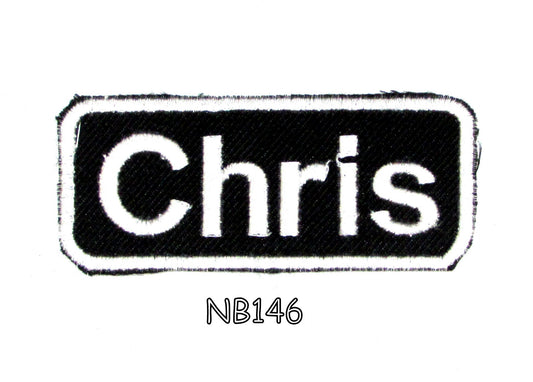 Chris Name Tag Patch - White on Black Embroidered Biker Patch Veteran Patches
