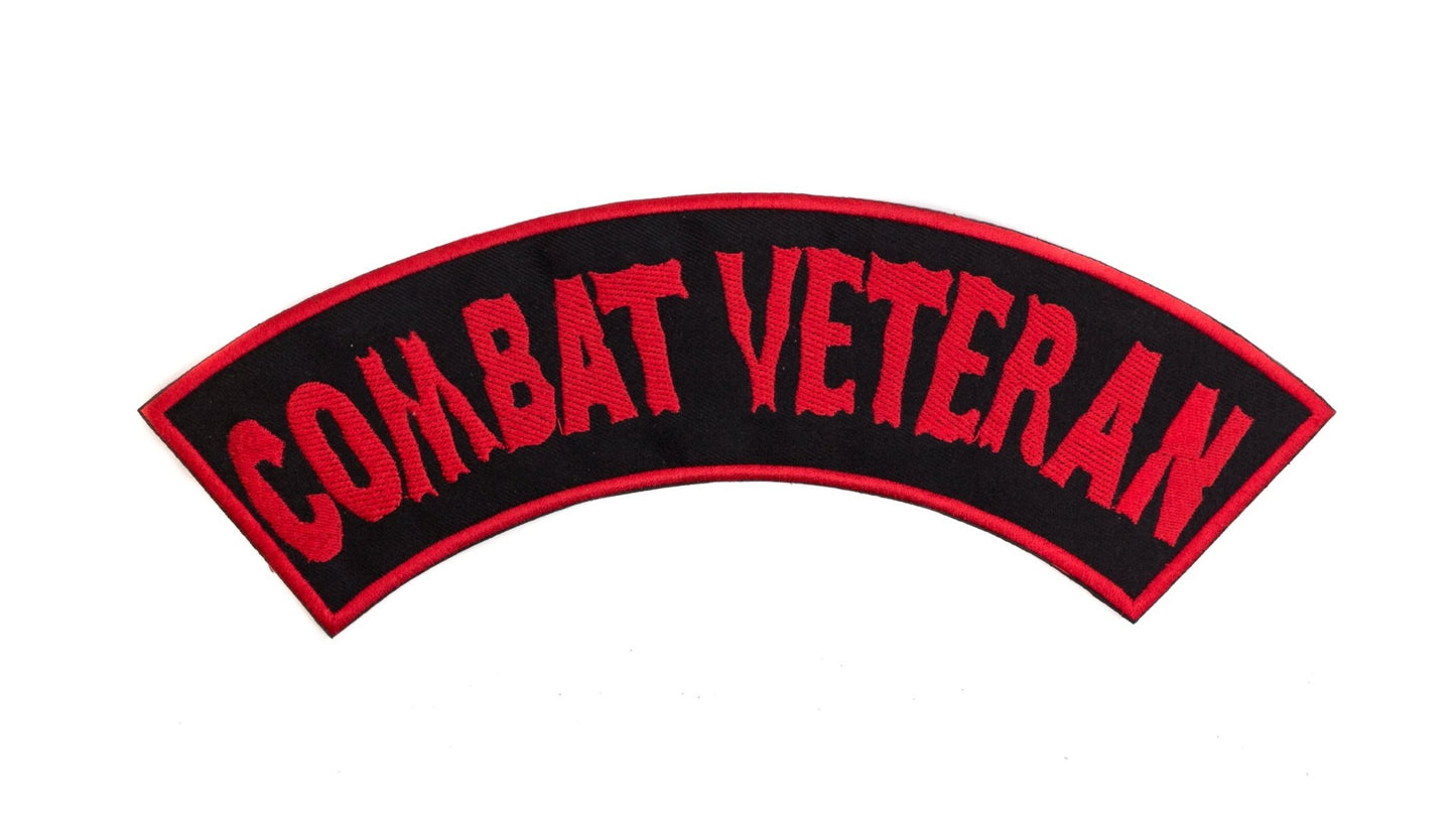 Combat Veteran Bold Red Border Military Rocker Patch - Veteran Biker Patch Veteran Patches