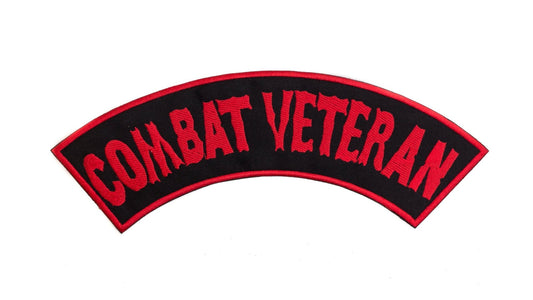 Combat Veteran Bold Red Border Military Rocker Patch - Veteran Biker Patch Veteran Patches