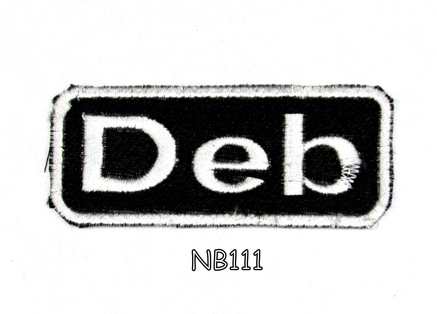 Deb Name Tag Patch - White on Black Embroidered Biker Patch Veteran Patches