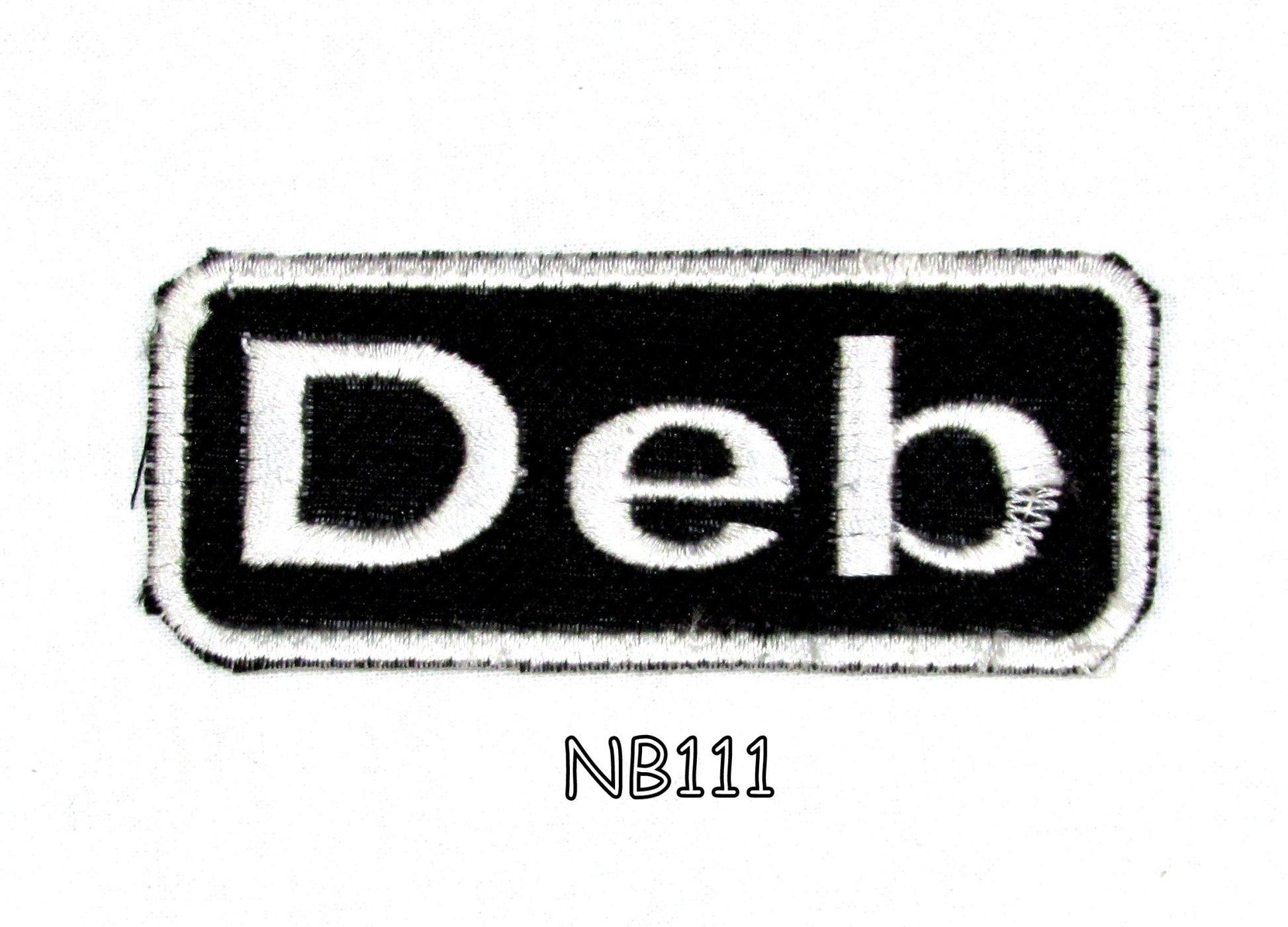 Deb Name Tag Patch - White on Black Embroidered Biker Patch Veteran Patches