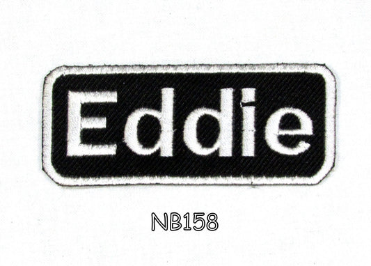 Eddie Name Tag Patch - White on Black Embroidered Biker Patch Veteran Patches