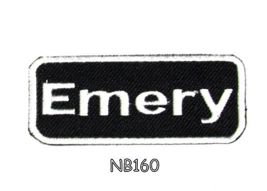 Emery Name Tag Patch - White on Black Embroidered Biker Patch Veteran Patches