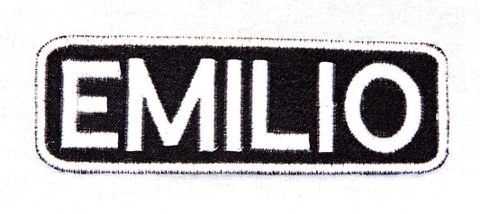 Emilio Name Tag Patch - White on Black Embroidered Biker Patch Veteran Patches
