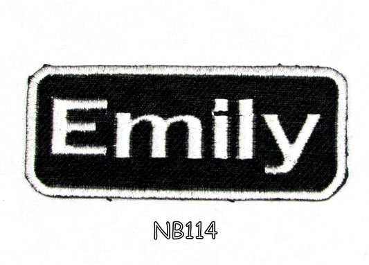 Emily Name Tag Patch - White on Black Embroidered Biker Patch Veteran Patches