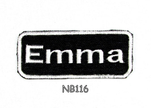 Emma Name Tag Patch - White on Black Embroidered Biker Patch Veteran Patches