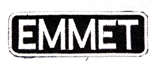 Emmet Name Tag Patch - White on Black Embroidered Biker Patch Veteran Patches