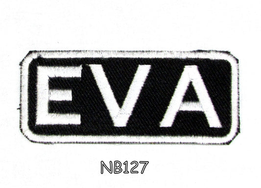 Eva Name Tag Patch - White on Black Embroidered Biker Patch Veteran Patches
