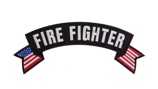 Fire Fighter White Banner Flag Rocker Patch - First Responder Biker Patch Veteran Patches