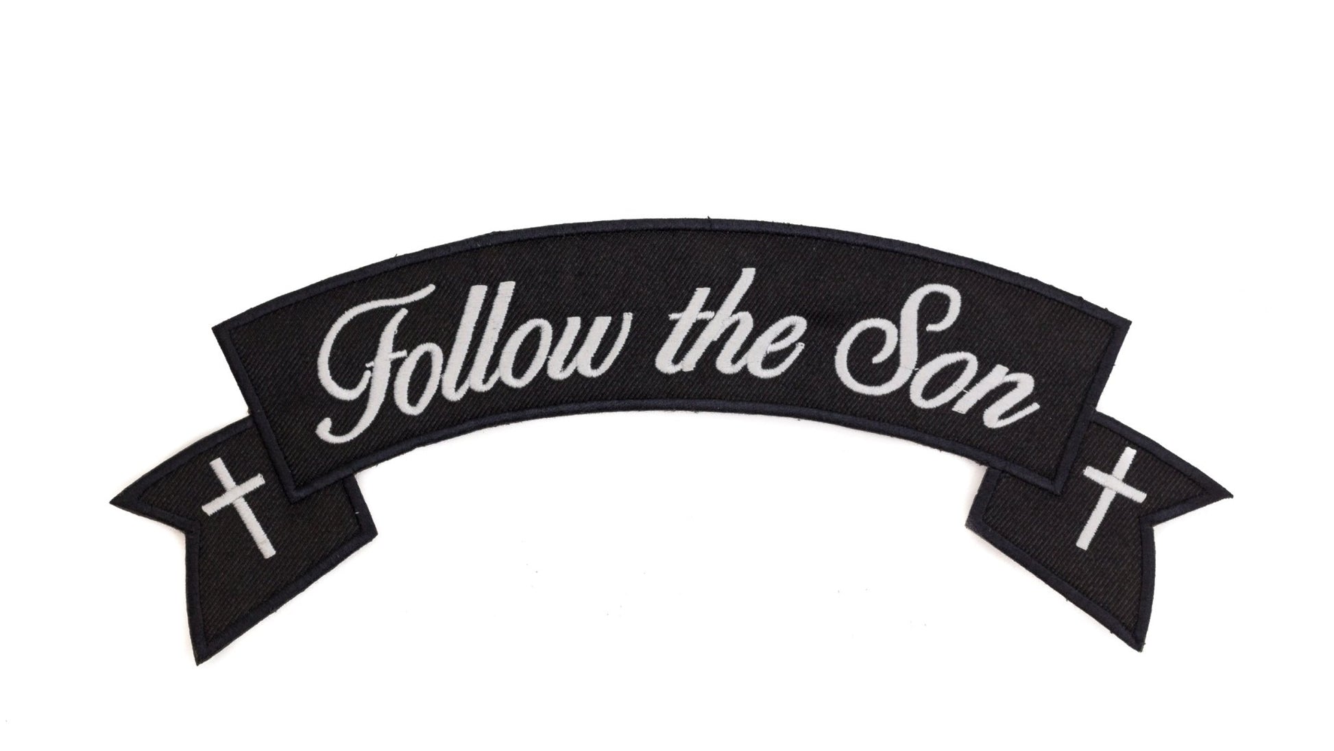 Follow the Son Banner Cross Rocker Patch - Embroidered Biker Patch for Vest Veteran Patches