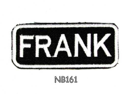 Frank Name Tag Patch - White on Black Embroidered Biker Patch Veteran Patches