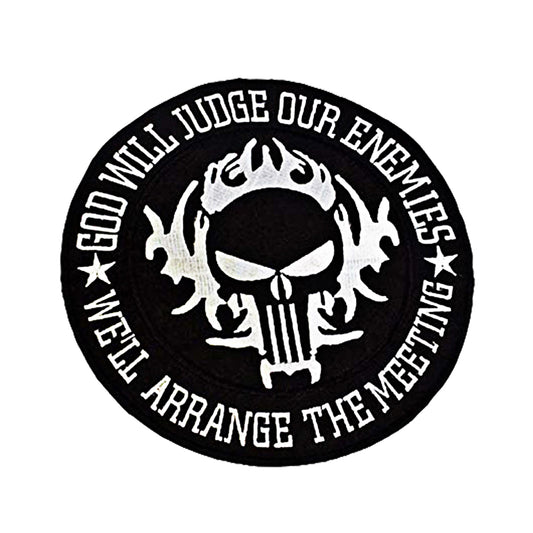 God Will Judge Our Enemies White Round Center Patch - Motorcycle Biker Patch Veteran Patches