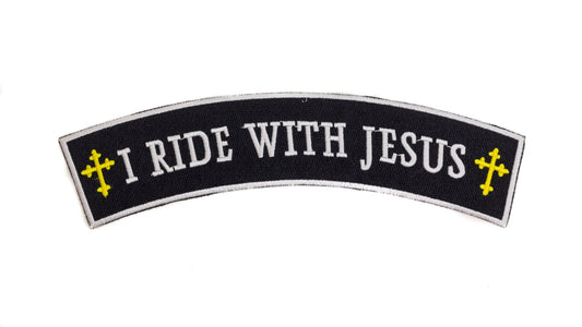 I Ride with Jesus Rocker Patch - Embroidered Biker Patch for Vest Veteran Patches