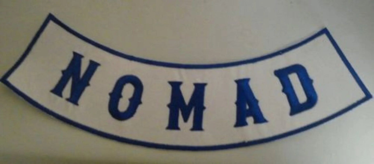 Nomad Red on White Rocker Patch - Embroidered Biker Patch for Vest Veteran Patches