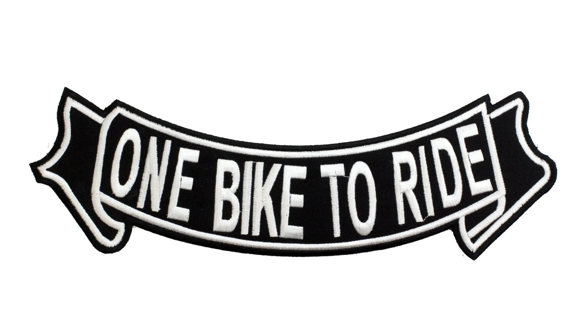 One Bike to Ride White Banner Rocker Patch - Embroidered Biker Patch for Vest Veteran Patches