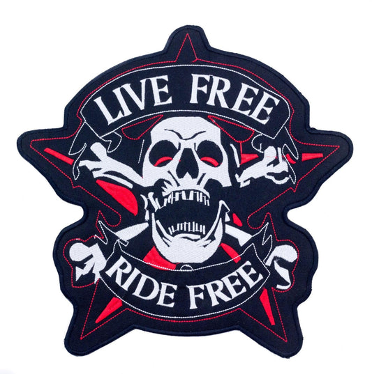 Skull Cross Bone Live Free Ride Free Center Patch - Motorcycle Biker Patch Veteran Patches
