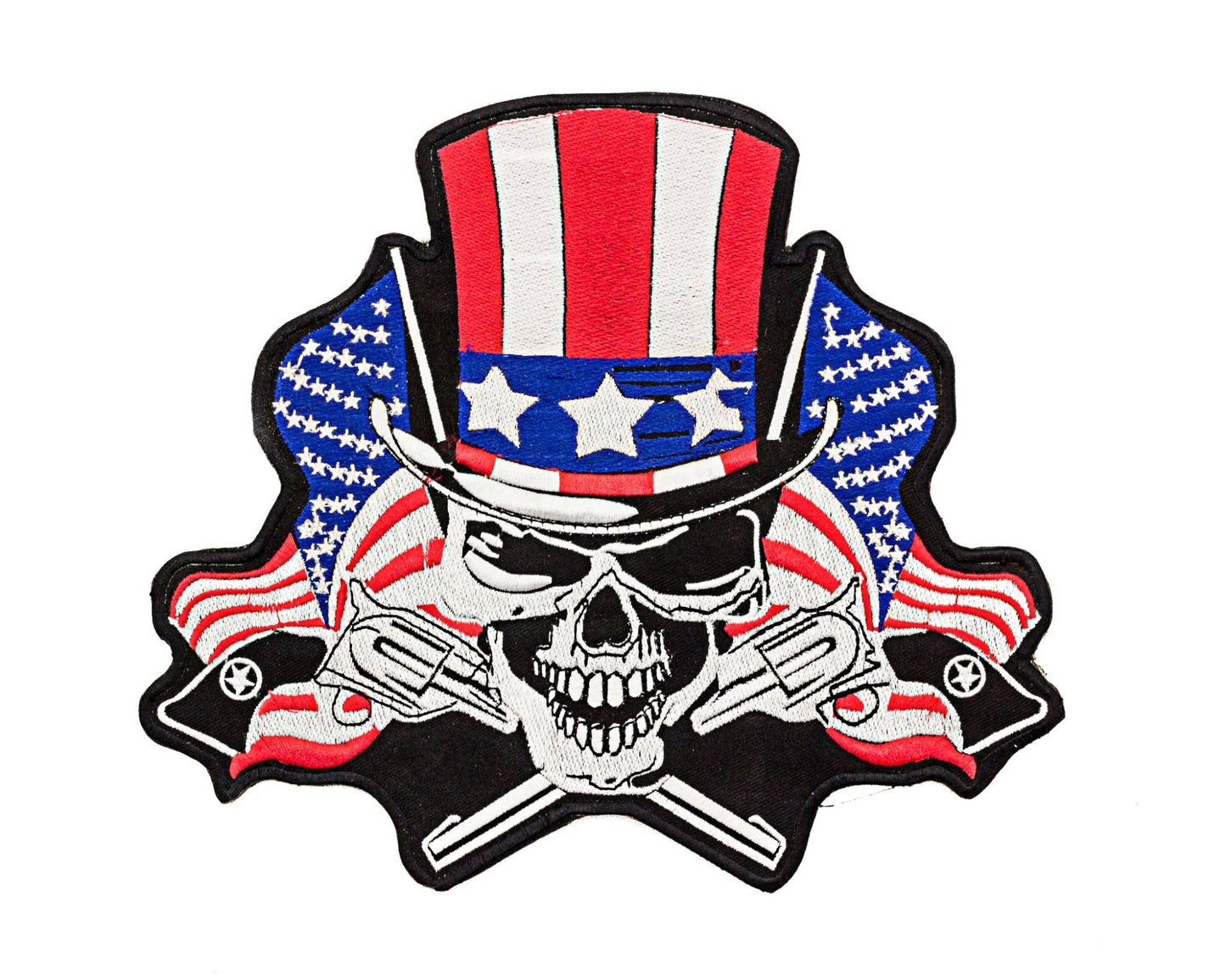 Uncle Sam Skull and 2 Guns Round Center Patch - Motorcycle Biker Patch Veteran Patches