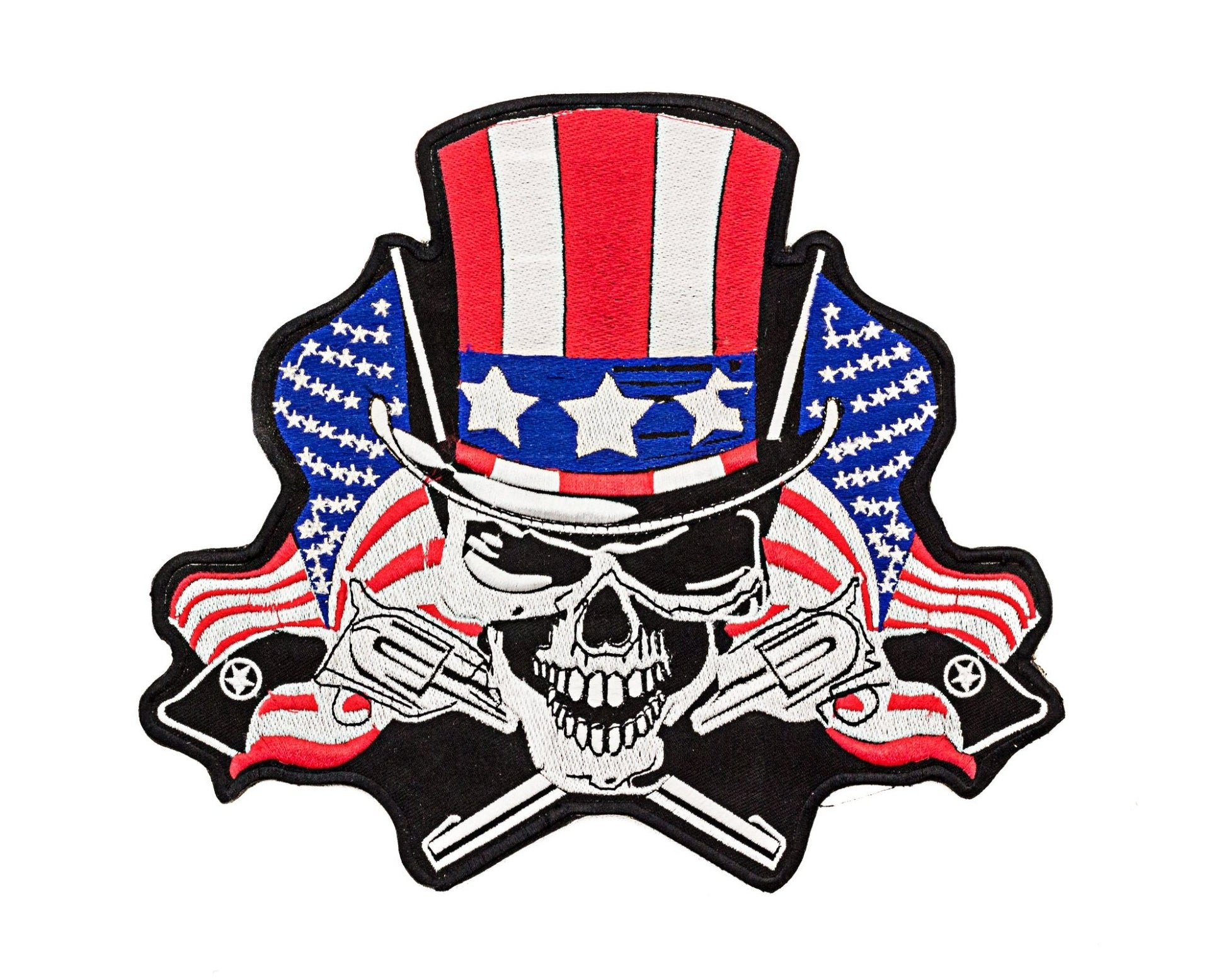 Uncle Sam Skull and 2 Guns Round Center Patch - Motorcycle Biker Patch Veteran Patches