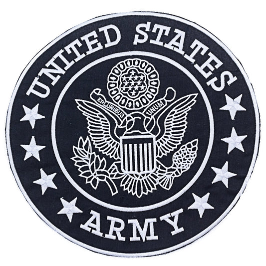 United States Army White on Black Round Military Center Patch - Veteran Biker Patch Veteran Patches