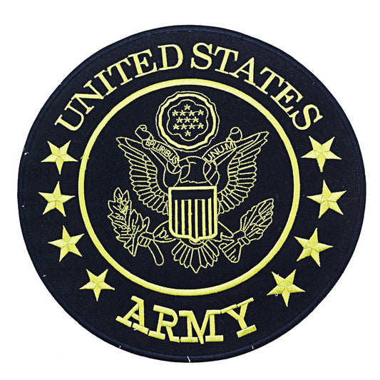 United States Army Yellow on Black Round Military Center Patch - Veteran Biker Patch Veteran Patches